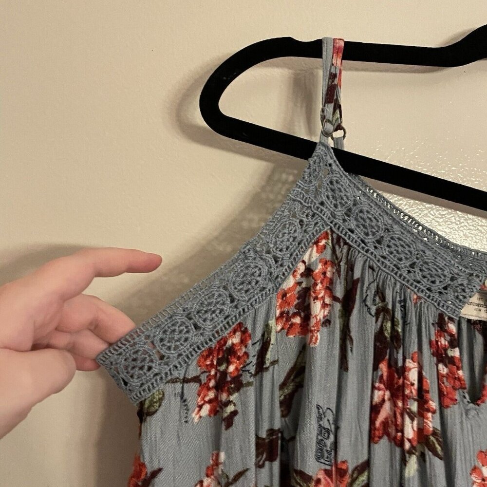 Abercrombie & Fitch Women S Blue Floral Long Sleeve Cold Shoulder Keyhole Blouse - Picture 5 of 10